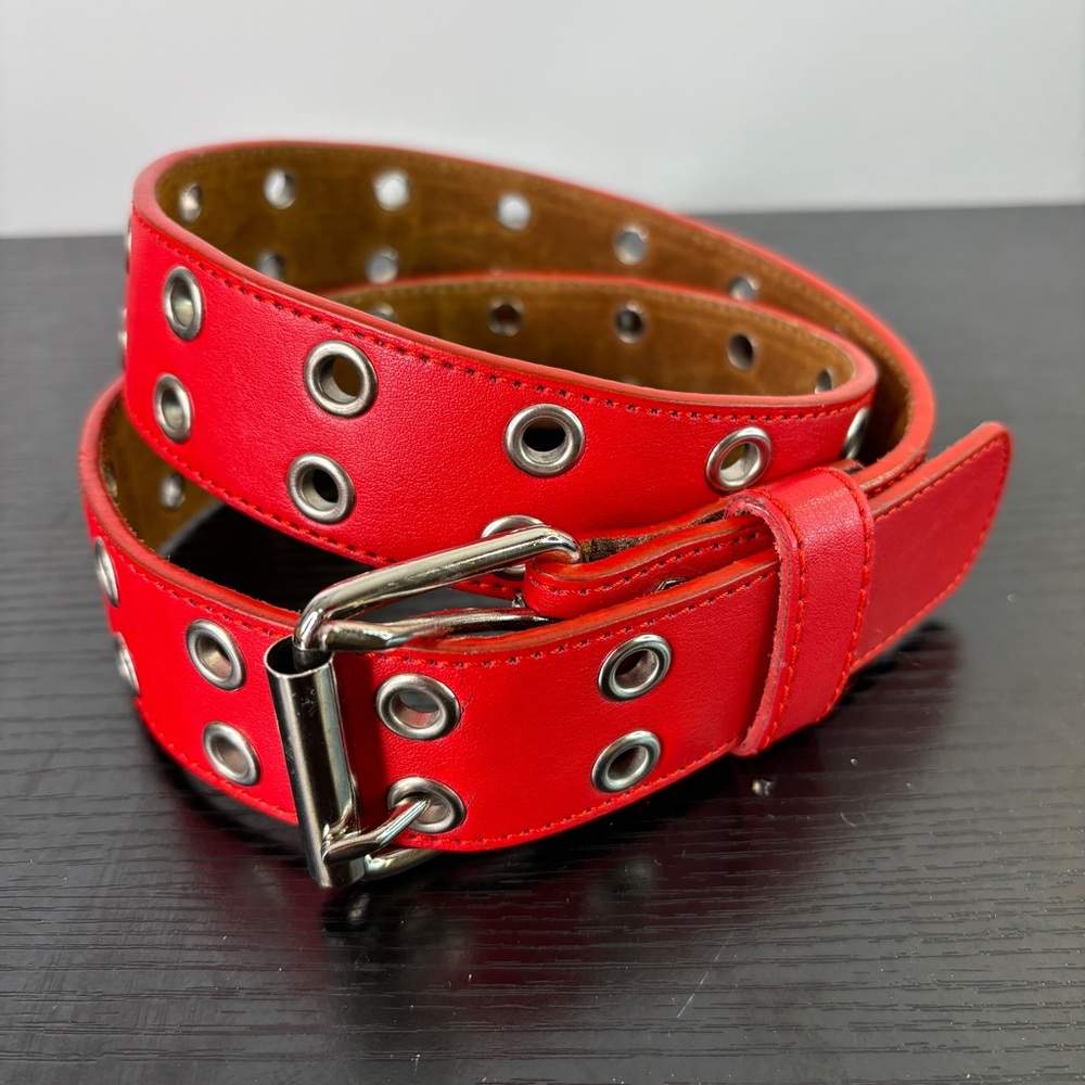 Vintage Leather double grommet belt unisex size Small